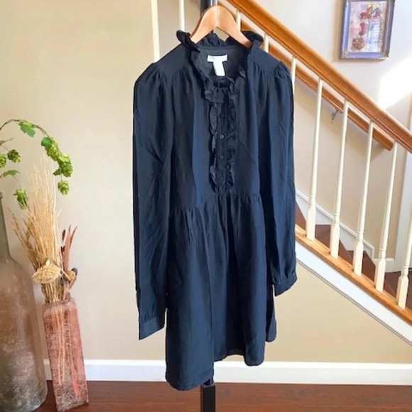 Gracie 100% Silk Mini Dress with Ruffle Collar Size Medium - Picture 1 of 6